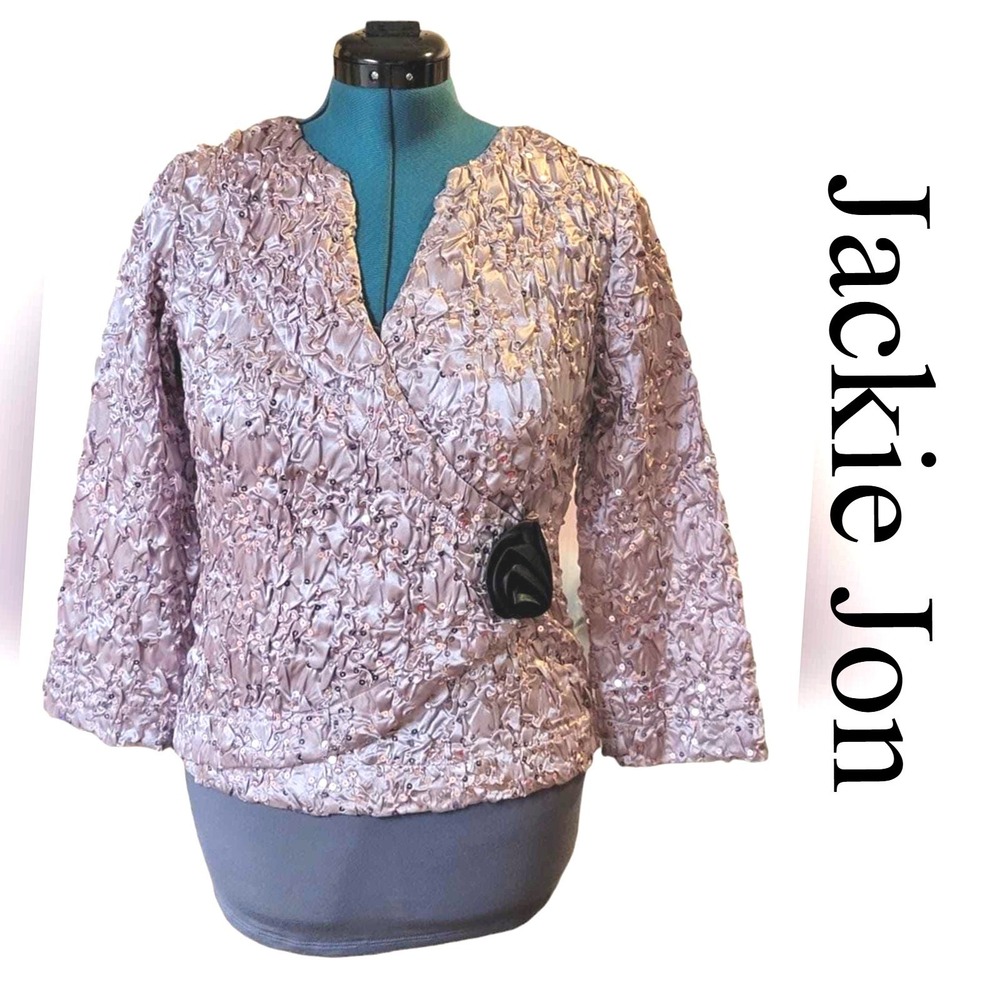 Jackie Jon New York Sequin Popcorn Wrap Top Rosette Mauve Pink Small‎ 223031